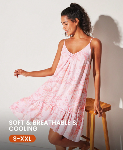 Camisón de rayón suave con lazo y tiras para muje XXL